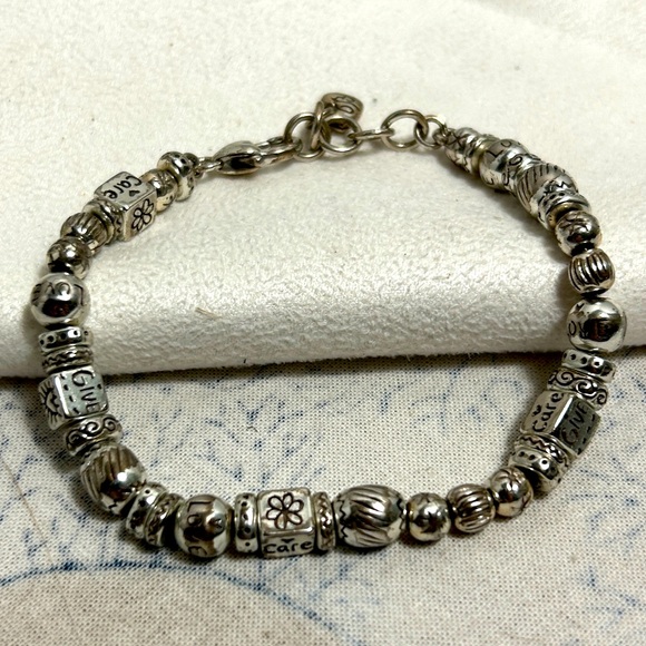 Brighton Jewelry - Brighton Beaded Bracelet Silver Plated Round Square Scrolled Beads